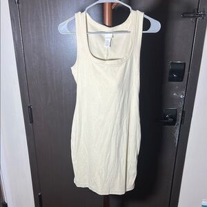 H&M Cream Fitted Sleeveless Midi Dress